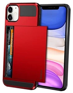Case for iPhone 11 Case Wallet Credit Card Holder ID Slot Sliding *Bright Red - Picture 1 of 7