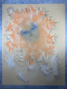 DESSIN PASTEL SEC SIGNÉ ISA CELINI. SYMBOLISME. FEU D’ARTIFICE PORTRAIT SOLAIRE - Bild 1 von 5