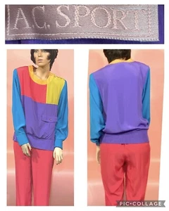Vintage 1980’s Geometric Color Block Track Suit Jogger A C Sport Sz. S/M - Picture 1 of 9