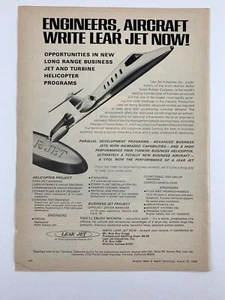 Anuncio de revista vintage, anuncio de ingenieros LEAR-JET. + Avión PRATT & WHITNEY. - Imagen 1 de 3