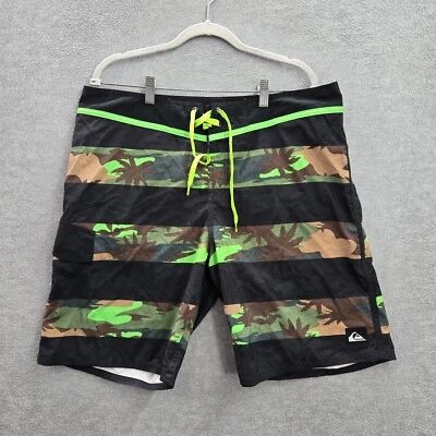 Quiksilver Hombres Traje de Baño 36 Verde Rayas Camuflado Board Shorts Carga Cordón Foto 1 de 4