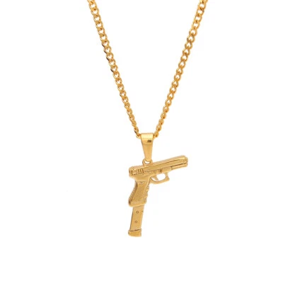 HipHop Hipster Stainless Steel Pistol Pendant Low Profile Accessory Vacuum Color - Image 1 of 4