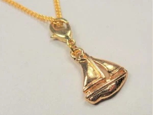 BEACH FASHION NAUTICAL SAILING SAILBOAT GOLD TONE RHODIUM PENDANT NECKLACE - Picture 1 of 5