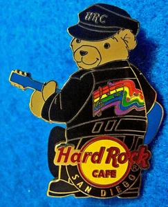 SAN DIEGO BLACK LEATHER JACKET GAY PRIDE BEAR RAINBOW MUSIC Hard Rock Cafe PIN - Picture 1 of 1