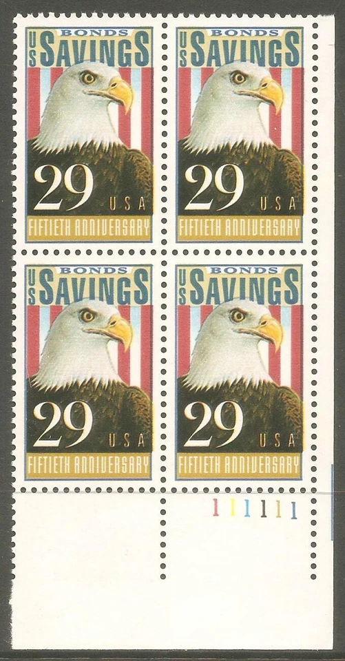 US USA Sc# 2534 MNH FVF PLATE # BLOCK Savings Bonds Bald Eagle Flag - Image 1 of 1