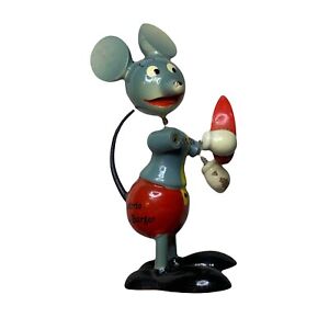 Vintage Goula Spain Hand Painted Wood Figurine Mouse With Apple Bobble Head