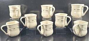 8) Longaberger Woven Traditions Heritage Green Square Mugs Set Emboss Floral Lot - Picture 1 of 24