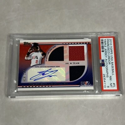 2010 Topps Francisco Lindor Rookie Triple Jersey Auto Team USA Mets PSA 8 NM-MT - Image 1 of 4