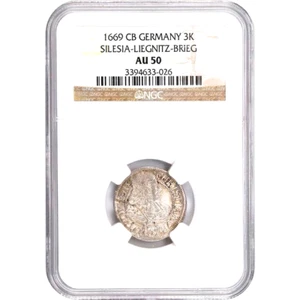 1669 CB German States Silesia Liegnitz Breig 3 Kreuzer, NGC AU 50, Germany - Picture 1 of 2