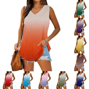 Women Plus Size Tank Tops V Neck Summer Tank Tops Loose Fit Sleeveless Tops - Picture 1 of 42