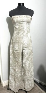 ZARA Leinenmischung Beige Palazzo Flare Trägerlos Bandeau Overall Hose XS 6 8 - Bild 1 von 19