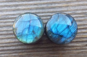 PAIR OF LABRADORITE PLUGS GAUGES BODY JEWELRY DOUBLE FLARED - Picture 1 of 6