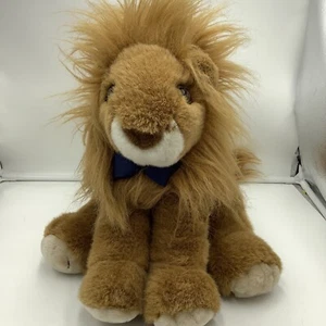 Pier 1 Imports Brown Lion Plush Soft Toy Stuffed Animal 13" Navy Blue Bow - Picture 1 of 5