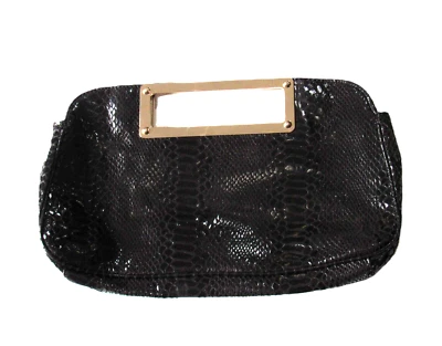 CATO Brand Women's Handbag Faux-Leather Clutch - Black Snakeskin Print Embossed - Image 1 of 4