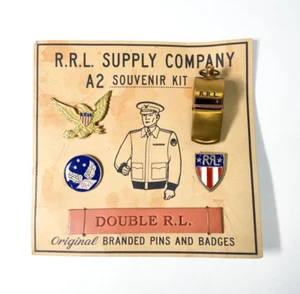 RRL Doble RL Ralph Lauren Original Marca Prendedores e Insignias Kit de Recuerdo COMO NUEVO - Imagen 1 de 3