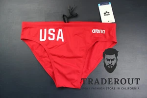 H.E.Arts USA logo custom print Mens Arena Red Swim diving Brief size 38 40 - Picture 1 of 6