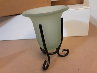 Brand NEW Lot Set of 2 Tea Light Candle Holders Frost Glass w/ Black Metal Stand - Image 1 of 4