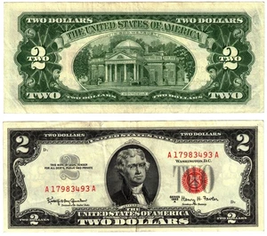 1963 A USA 2 Dollar Banknote UNITED STATES AMERICA Red Seal P382a Granahan Fow - Picture 1 of 1