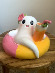 Summerween Ghost on Floatie W/ Drink Halloween Home Decor - Picture 1 of 3