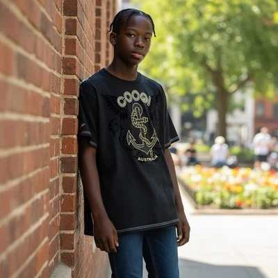 Camiseta COOGI Australia Anchor Wing Gráfico XXL Negra Dorada Bordada Y2K Foto 1 de 4