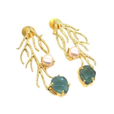 当代吊坠耳环水晶珍珠镀金波西米亚珠宝 C211 — 第 1/4 张图片