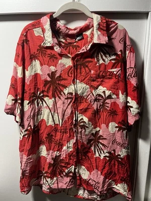 Coca Cola Shirt Mens XXL Red White Pink Floral Button Up Short Sleeve Aloha - Image 1 of 4