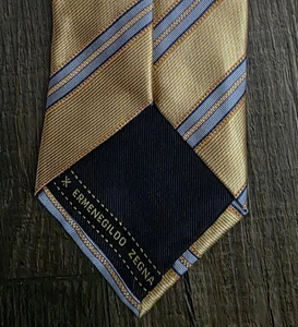 Corbata Ermenegildo Zegna Rayas Doradas Seda 3.50W/57L Hecha en Italia - Imagen 1 de 8