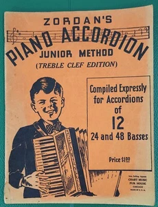 Acordeón de piano de Zordan método junior edición clave de agudos 1937 libro de música gráfico - Imagen 1 de 8