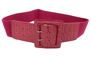 Hot Women Pink Faux Leather Wide Elastic Waistband Fashion Belt Hip Waist M L XL - Picture 1 of 12