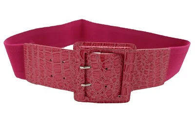 Hot Women Pink Faux Leather Wide Elastic Waistband Fashion Belt Hip Waist M L XL - Image 1 of 4