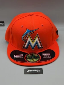 Miami Marlins 2017 MLB New Era Authentic On-Field Road 59FIFTY Fitted Hat-Orange - Picture 1 of 4