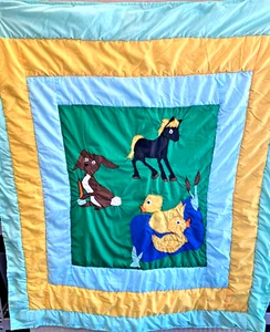 Vintage Handmade Baby Quilt w/Farm Animals 40 X 47 Cotton - Picture 1 of 8
