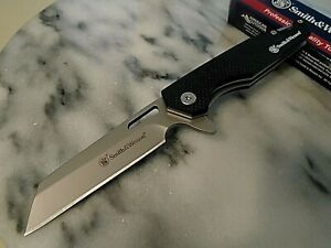 Smith & Wesson Sideburn Ball Bearing Open Wharncliffe Pocket Knife 8Cr13MoV G10