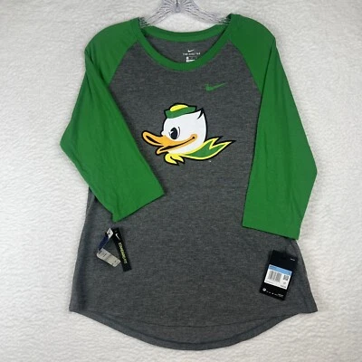 NWT Nike Dri-Fit NCAA Oregon Ducks Green Gray 3/4 Sleeve Raglan Tee Women’s M - Image 1 of 4