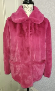 H & M bright magenta lipstick pink faux fur jacket, ladies' size XS - Picture 1 of 11