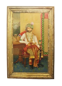 Vintage Painting Art Oil On Canvas Maharaja Alwar Original Handmade Art Work - Picture 1 of 10