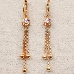 Luxury Tassel earrings gold color flower drop with rainbow zircon OBS3934. - Picture 1 of 3