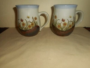 Otagiri JAPAN Studio Pottery Coffee Mugs Flowers & Butterflies Mug Set of 2 MCM - Picture 1 of 12
