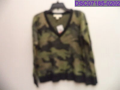 女式小号 Michael Kors 金色金属迷彩毛衣 V 领 QH96DWMD6K 21 胸围 — 第 1/4 张图片