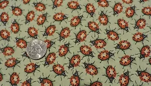 100% Cotton Fabric Lots And Lots of Ladybugs on Olive Green - By the Yard - Picture 1 of 3