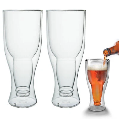 ATB 2 Pc Insulated Double Wall Beer Mug Glass Thermo Draft Soda Novelty Gift 16.9oz