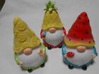 Lot Of 3 Gnome Table Top Porcelain Decor Fruit Summer Gnomes Pineapples Colorful