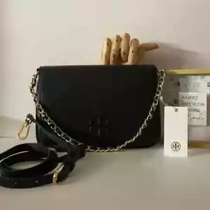 🐼💦 Tory Burch 🐼💦 Thea Clutch Umhängetasche schwarz Leder Handtasche 🐼 W1 - Bild 1 von 8