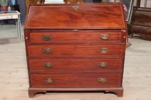 Antica ribalta inglese intarsiata secrétaire legno mogano mobile 800 XIX secolo - Foto 1 di 12