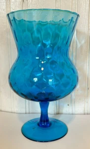 Vintage Blue Bubble Glass 9" Footed Corset Vase - Picture 1 of 9