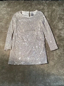 Girls' Long Sleeve Sequin A-Line Dress - art class Silver Large - Picture 1 of 2