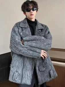 Men's Lapel Warm Wool blend Punk Short Coat Jacket Thick Warm Outwear Winter - Picture 1 of 6