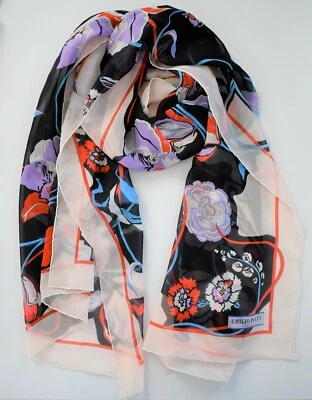  🆕️Nueva Bufanda Larga Auténtica EMILIO PUCCI 100% SEDA OVERSIZE Estampado Floral  Foto 1 de 4