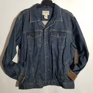 L.L. Bean Corduroy Trim Denim Trucker, Work Blue jean Vintage Jacket XL Tall - Picture 1 of 7