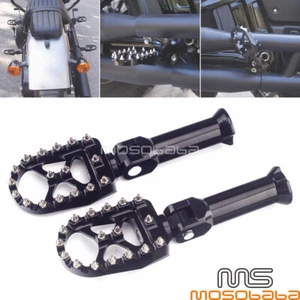Black Passenger Wide Fat Foot Pegs Footrest W/ Bracket For Harley Softail FLFBS - Foto 1 di 12